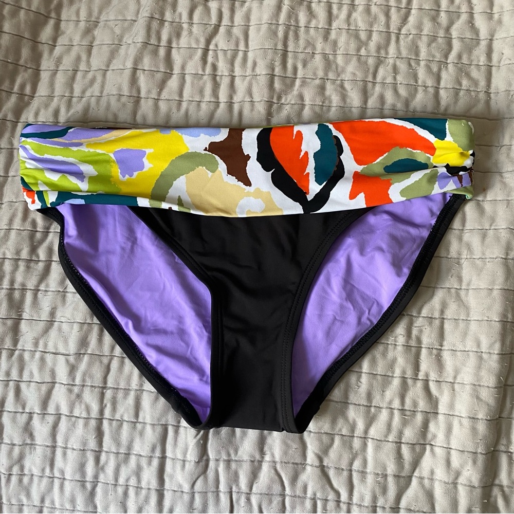 Anne Cole Black Bikini Bottom with Multicolor Print and Lavender Lining